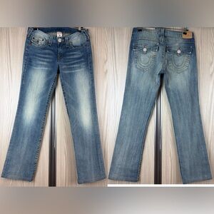 True Religion ‘Billy’ Straight Leg Jeans ~ in Blue Wash w/ Crystal Buttons ~ 31
